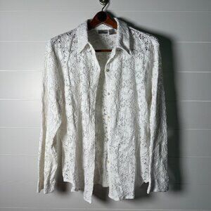 Chicos Lace Crochet Lace Button Up Shirt (Coverup) Size 3